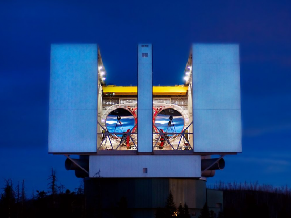 The Large Binocular Telescope in Arizona seen with its signature double primary mirrors. 